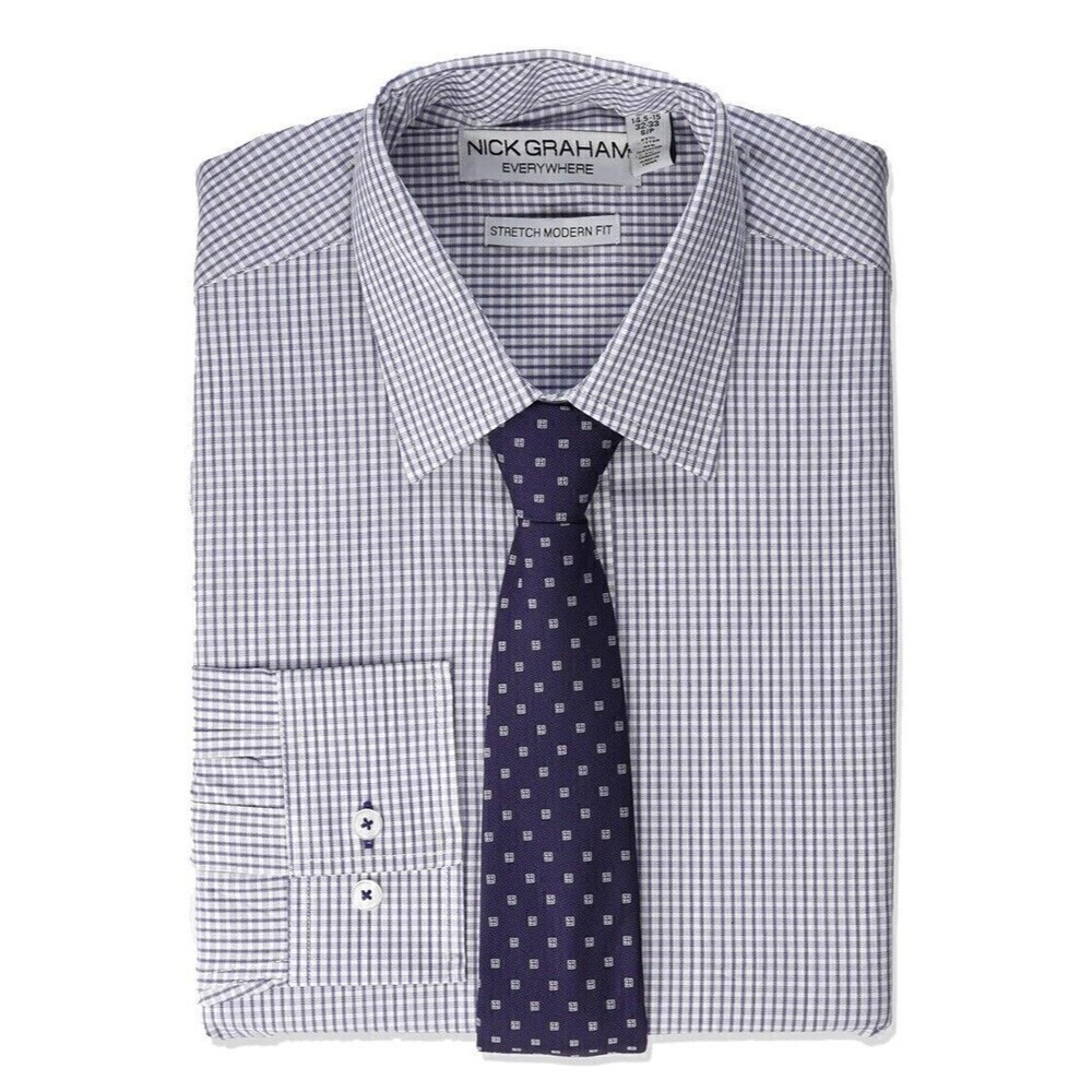 Nick Graham Everywhere Mens Small 14.5-15 32-33 Gingham Long Sleeve Button Shirt